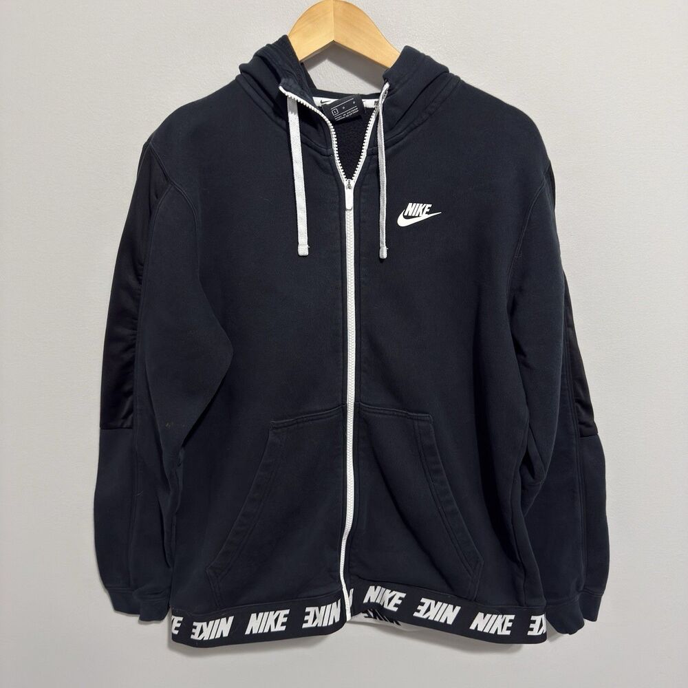 Nike Sportswear Club Fleece Hoodie Men L Black Full Zip Sweatshirt Lined Logo